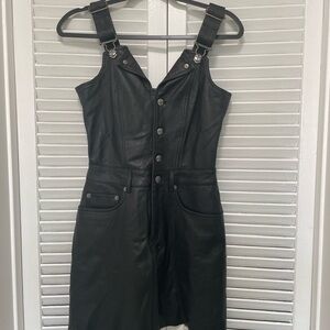 Ksubi Black Leather Mini Dress – Size M – Edgy Button Front Pinafore Style